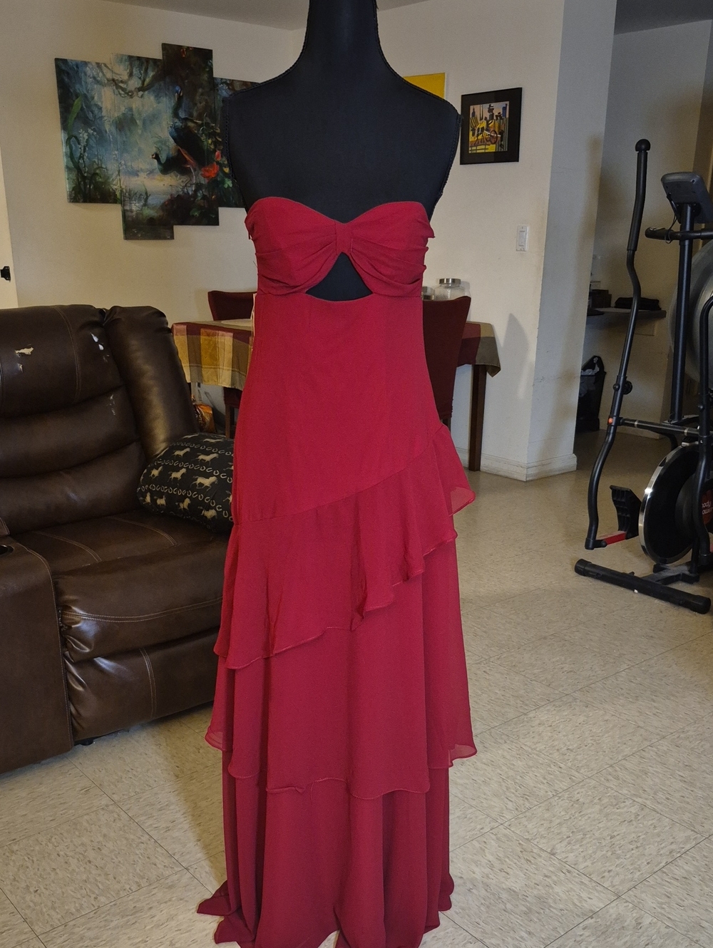 Strapless Red Ruffle-Tier Maxi Dress - Picture 2 of 4